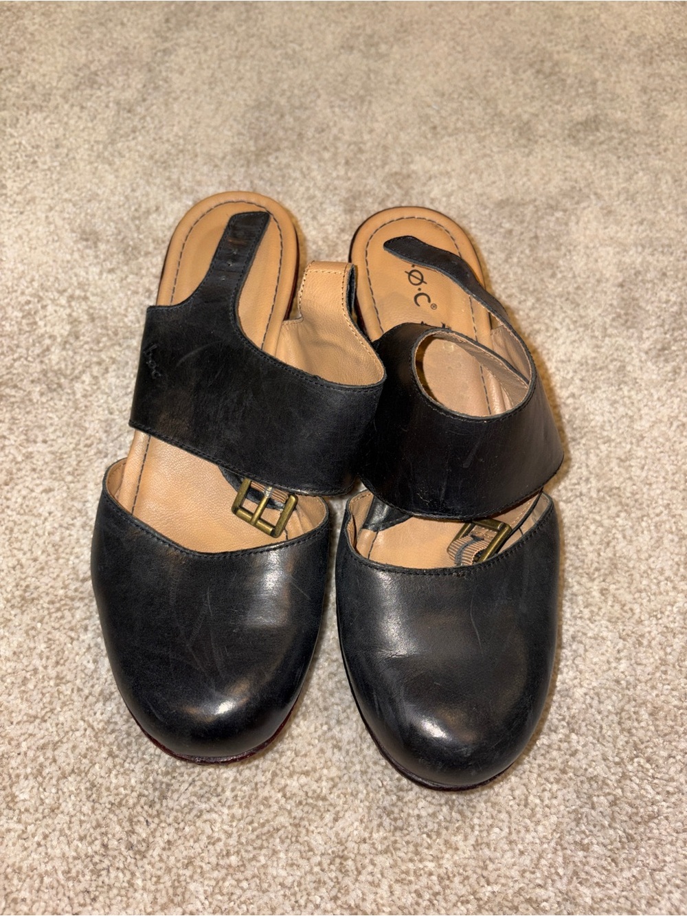 boc Black Leather Mule Slides with Wide Strap